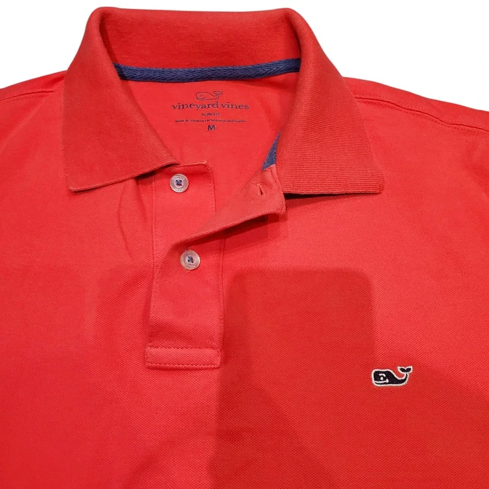 Vineyard Vines Mens Medium Slim Fit Polo Shirt Red Whale Logo SS Preppy Golf
